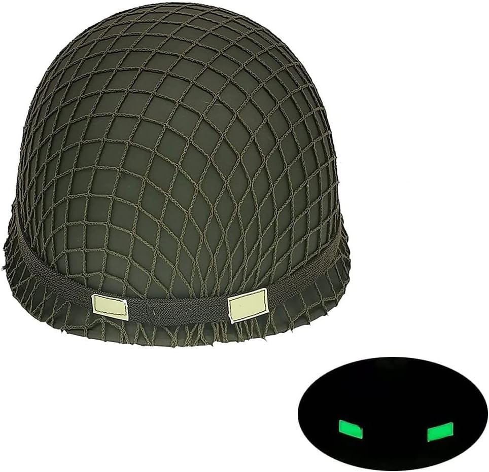 WW2 US Army M1 Helmet Metal Steel Shell Replica with Net Canvas Chin Strap Cat Eye Band K31239