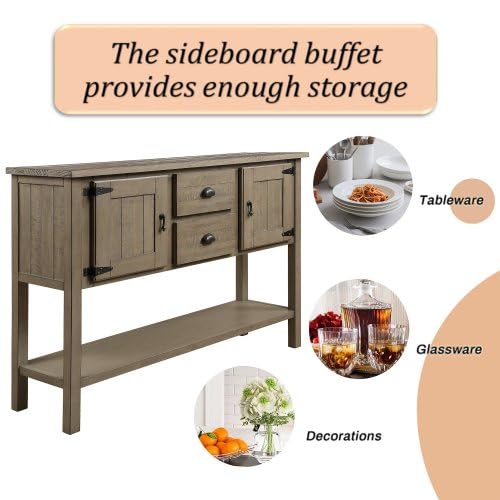 Antique White Wooden Sideboard Buffet with 2 Drawers 2 Cabinets and Lower Shelf B35544