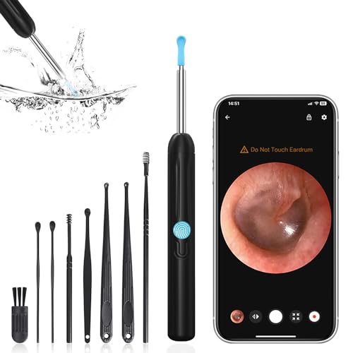 Black Wireless Ear Otoscope with Camera and 8 Pcs Ear Set T2626