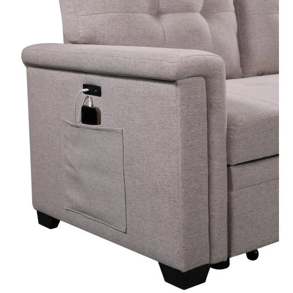 Light Gray Reversible Sleeper Sectional Sofa with Storage Chaise V4280