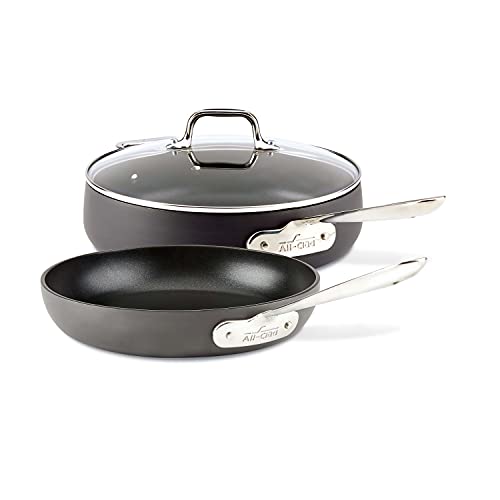 Hard Anodized Nonstick Saute Pan with Lid and Fry Pan Set 4 Quart 10 Inch Black Cookware E569