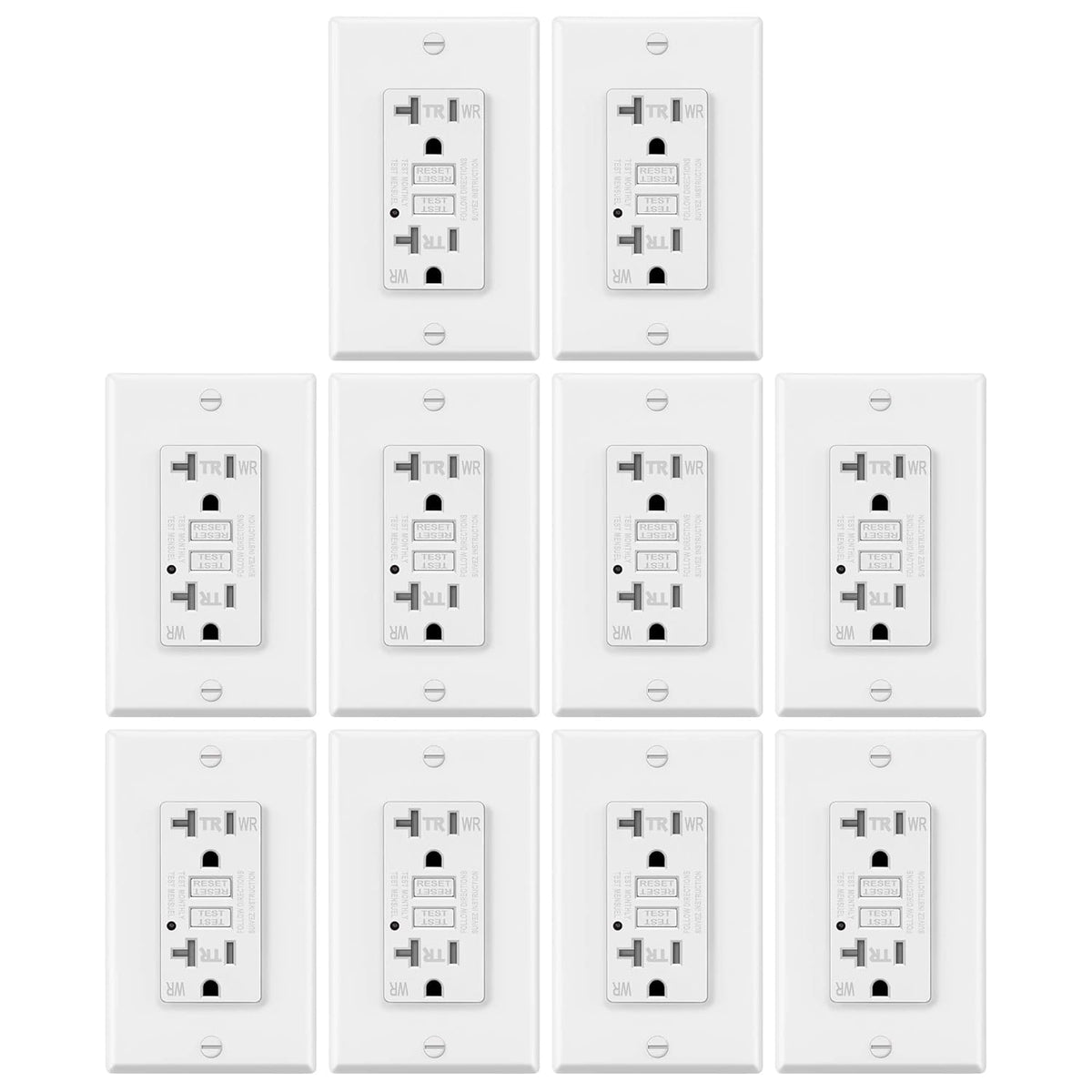 10 Pack White 20A GFCI Outlets E79852