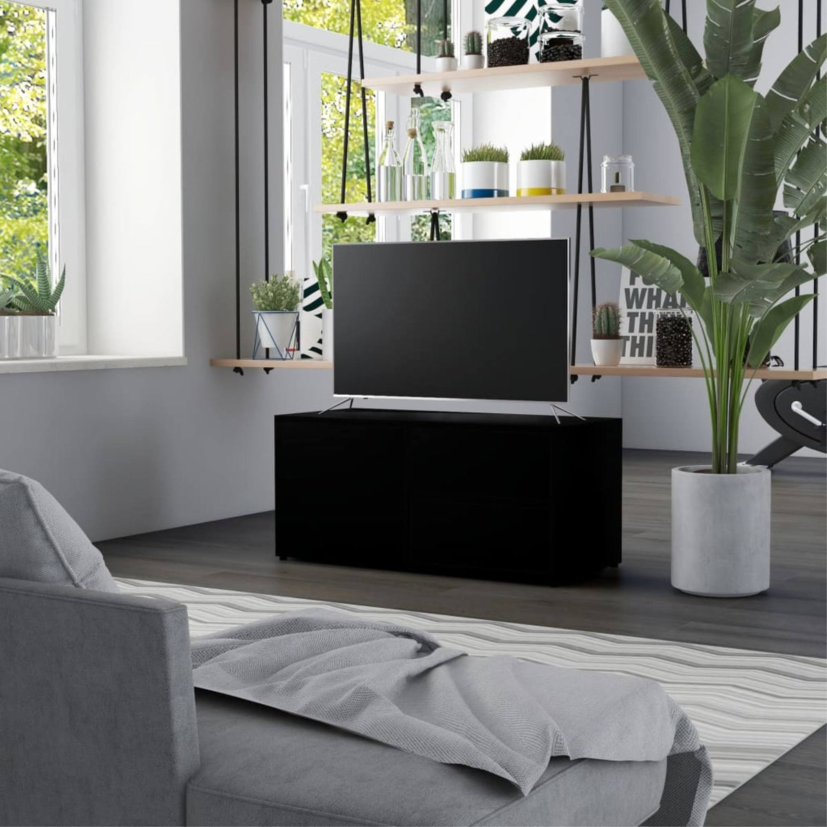 Black Chipboard TV Cabinet Q1906