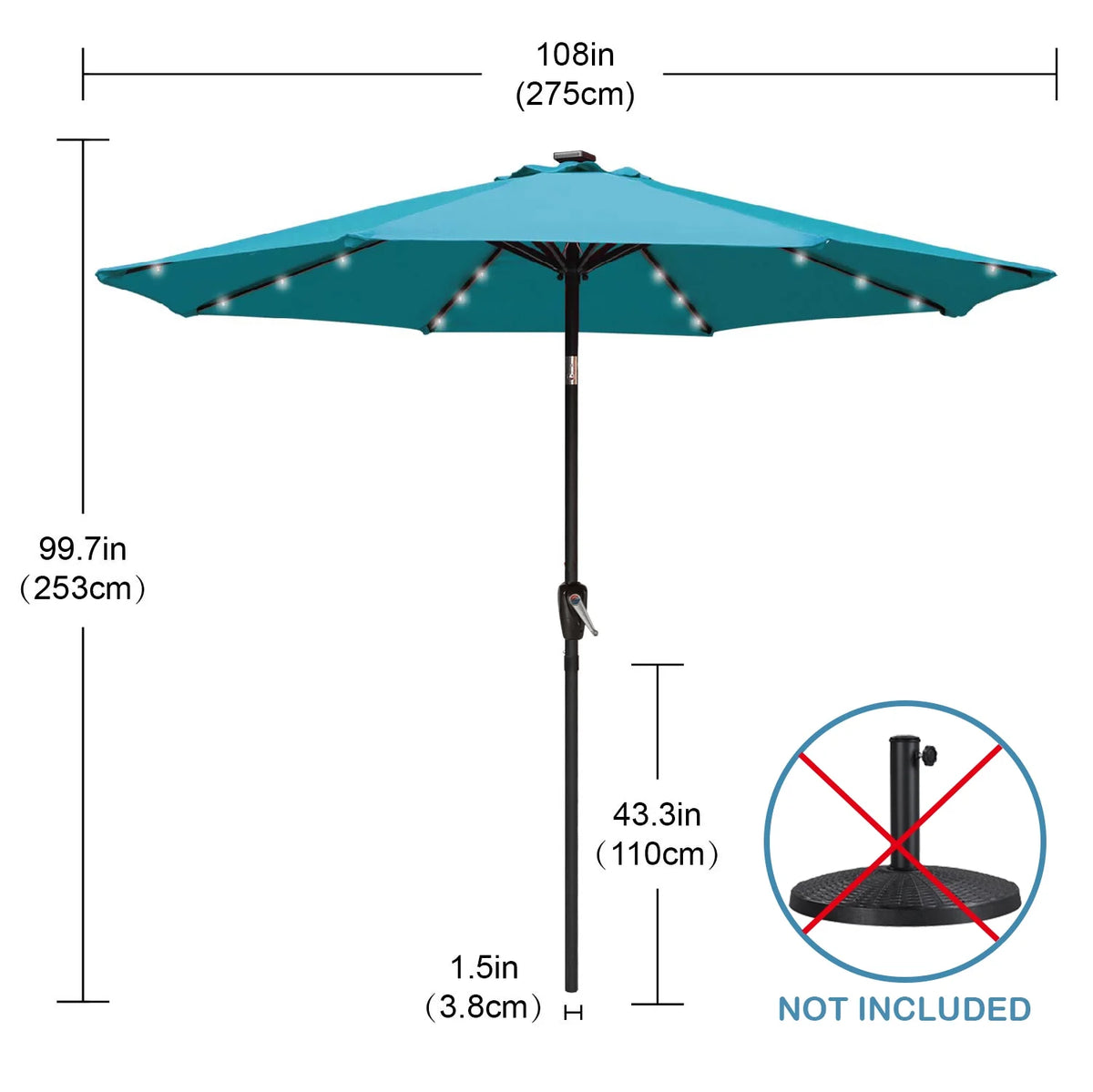 Turquoise Patio Solar Umbrella with Tilt and Crank G8785