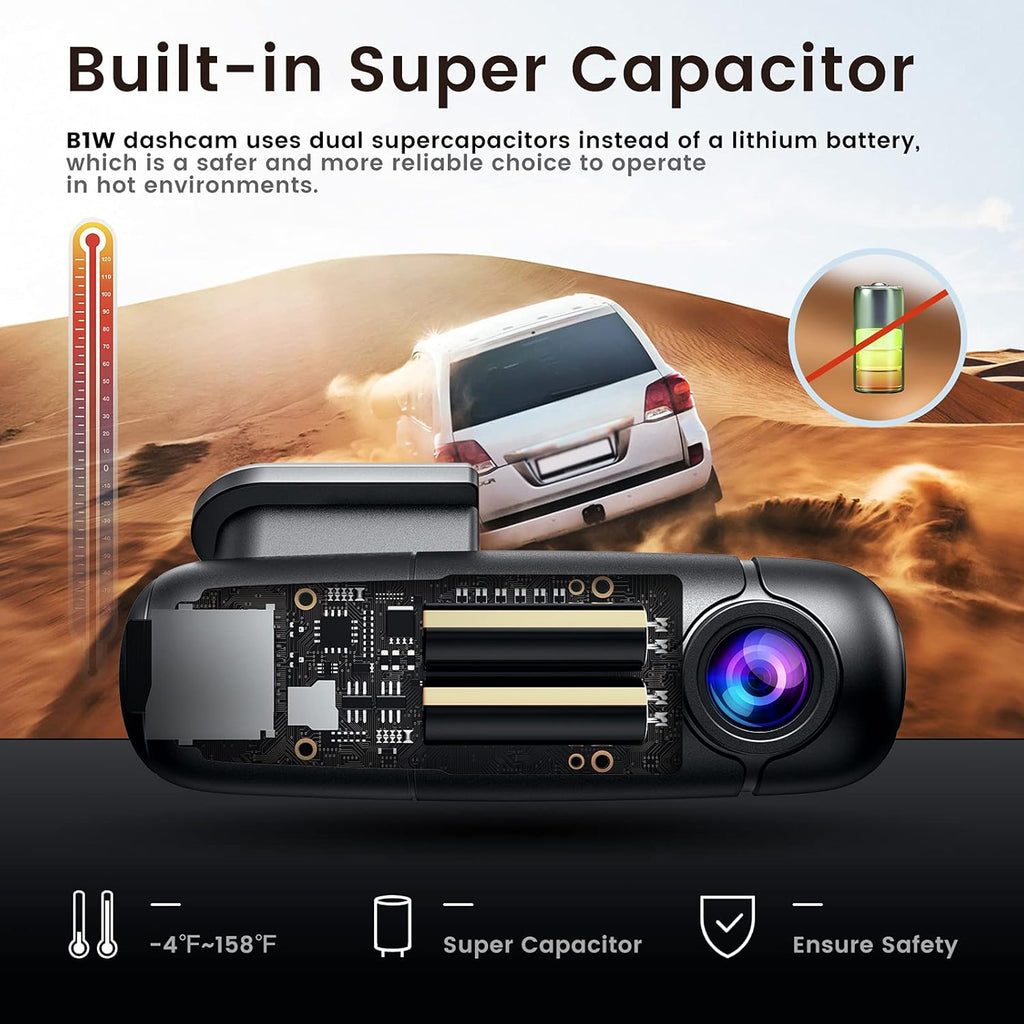 Small WiFi Dash Cam Camera 1080p 30fps G-Sensor Loop Recording Pack of 2 I62634