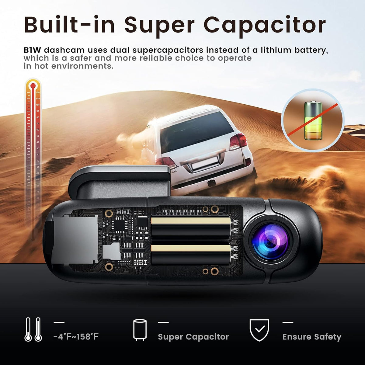 Small WiFi Dash Cam Camera 1080p 30fps G-Sensor Loop Recording Pack of 2 I62634