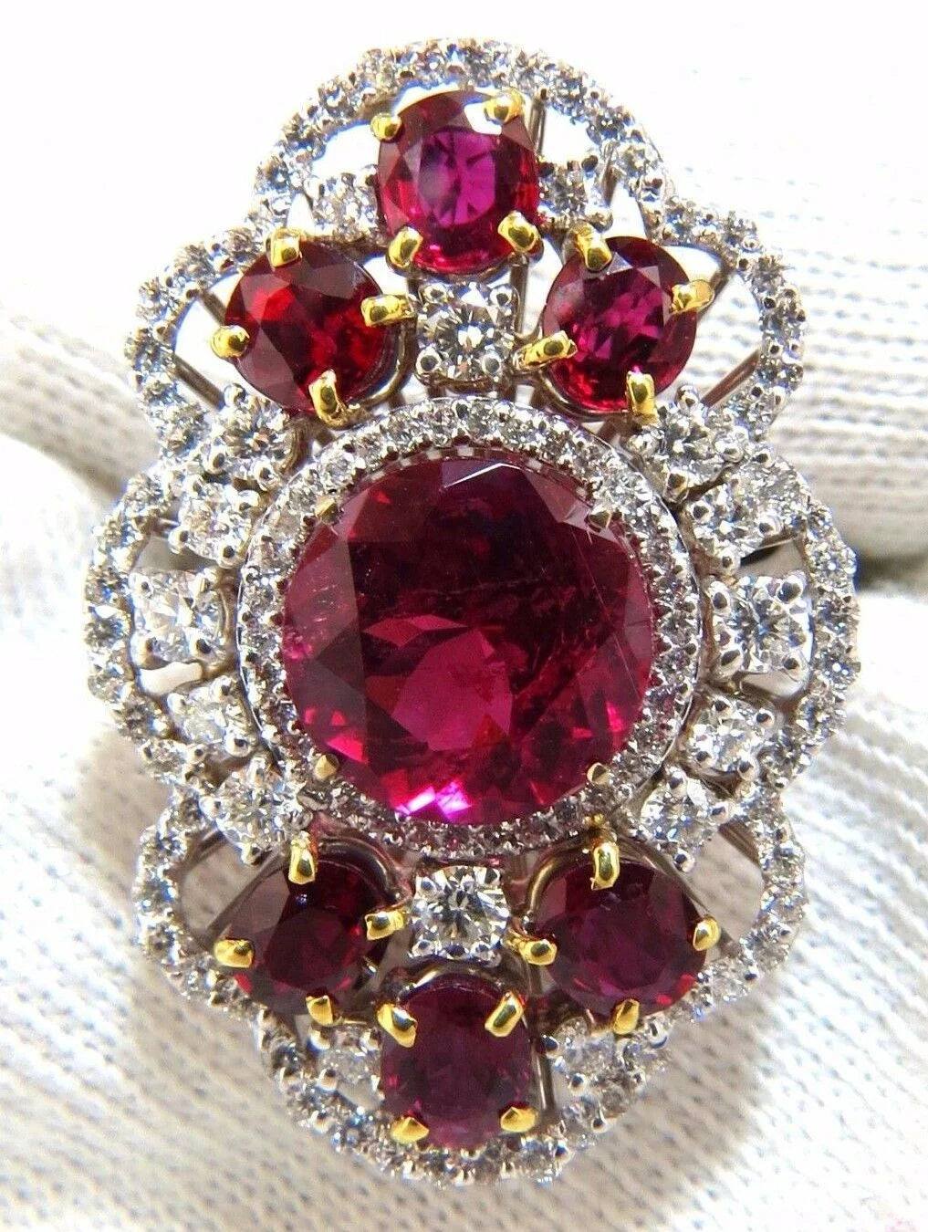 8.03CT Natural Tourmaline Ruby Diamond Cluster Ring A648165