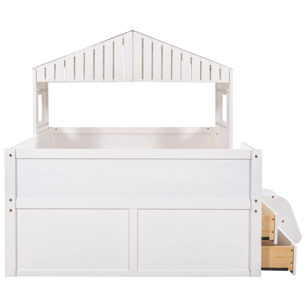 White Full Size Low Loft Bed with 4 Drawers X7243