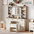 White Vanity Desk with Sliding Mirror and Lights N867