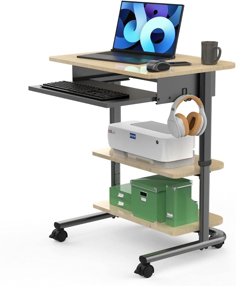 Adjustable Height Mobile Workstation with Retractable Keyboard Tray N640165