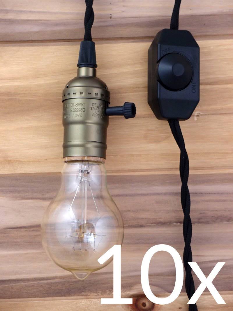10 Pack Single Copper Socket Pendant Light Cord Kits with Dimmer K207