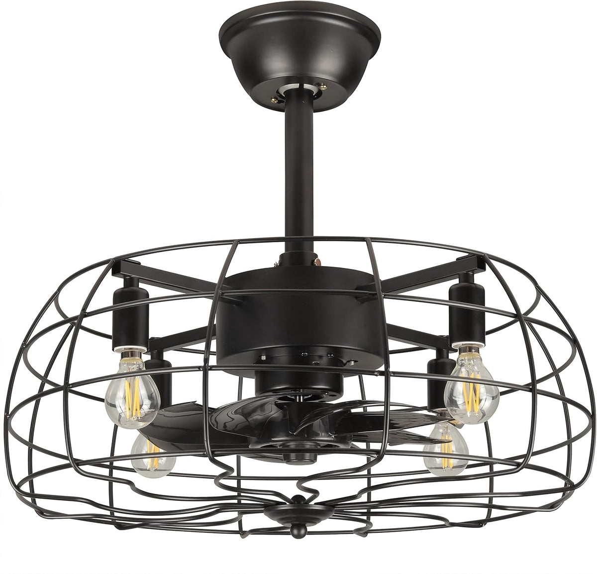 Black Industrial Caged Ceiling Fan with Remote Control X60005