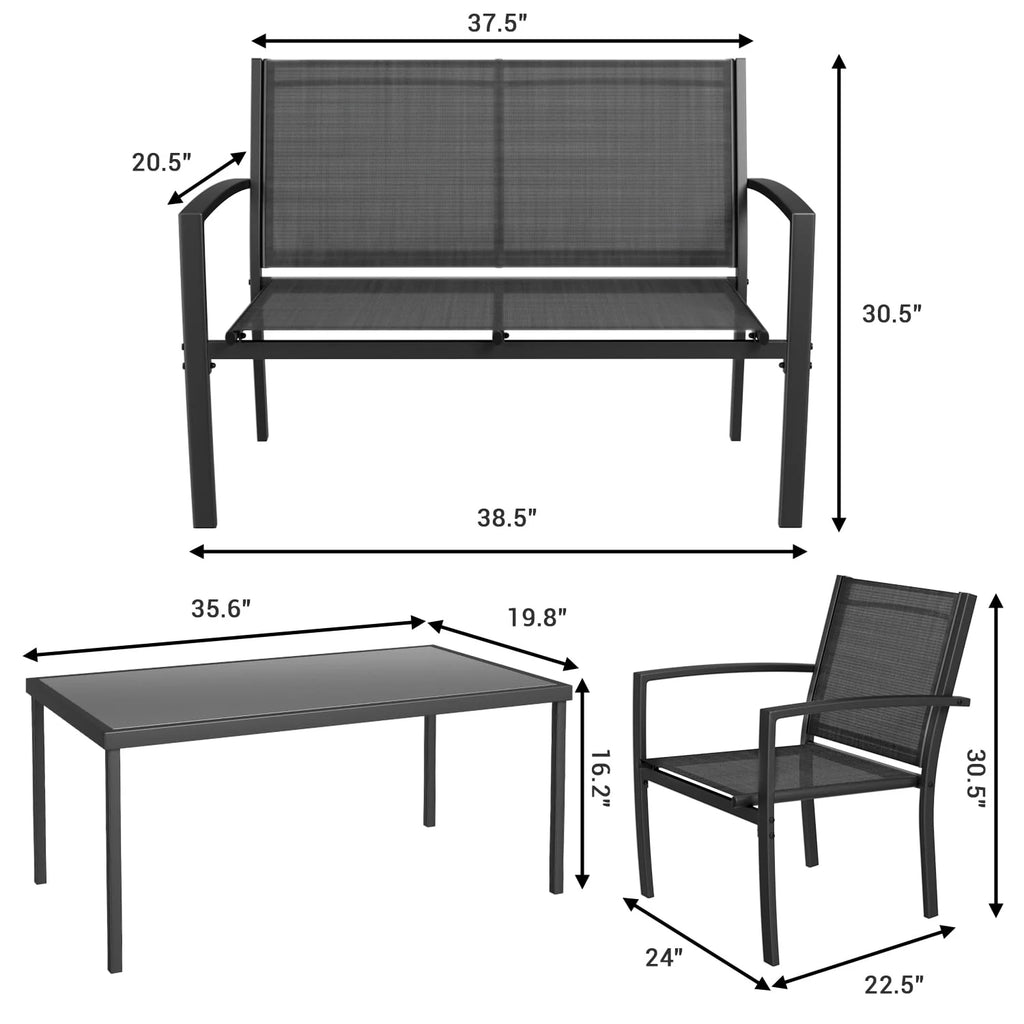 4 Pieces Textilene Steel Outdoor Furniture Set with Loveseat Tea Table T384914
