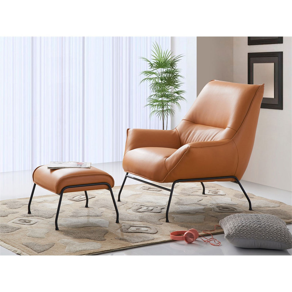 Tan Upholstered Leather Accent Chair and Ottoman D120
