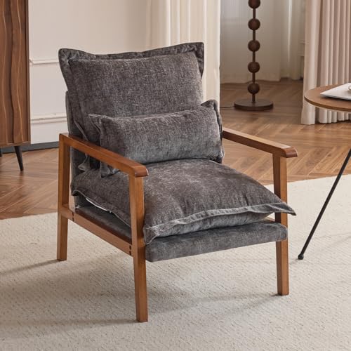 Gray-Blue Accent Armchair with Lumbar Pillow I933593