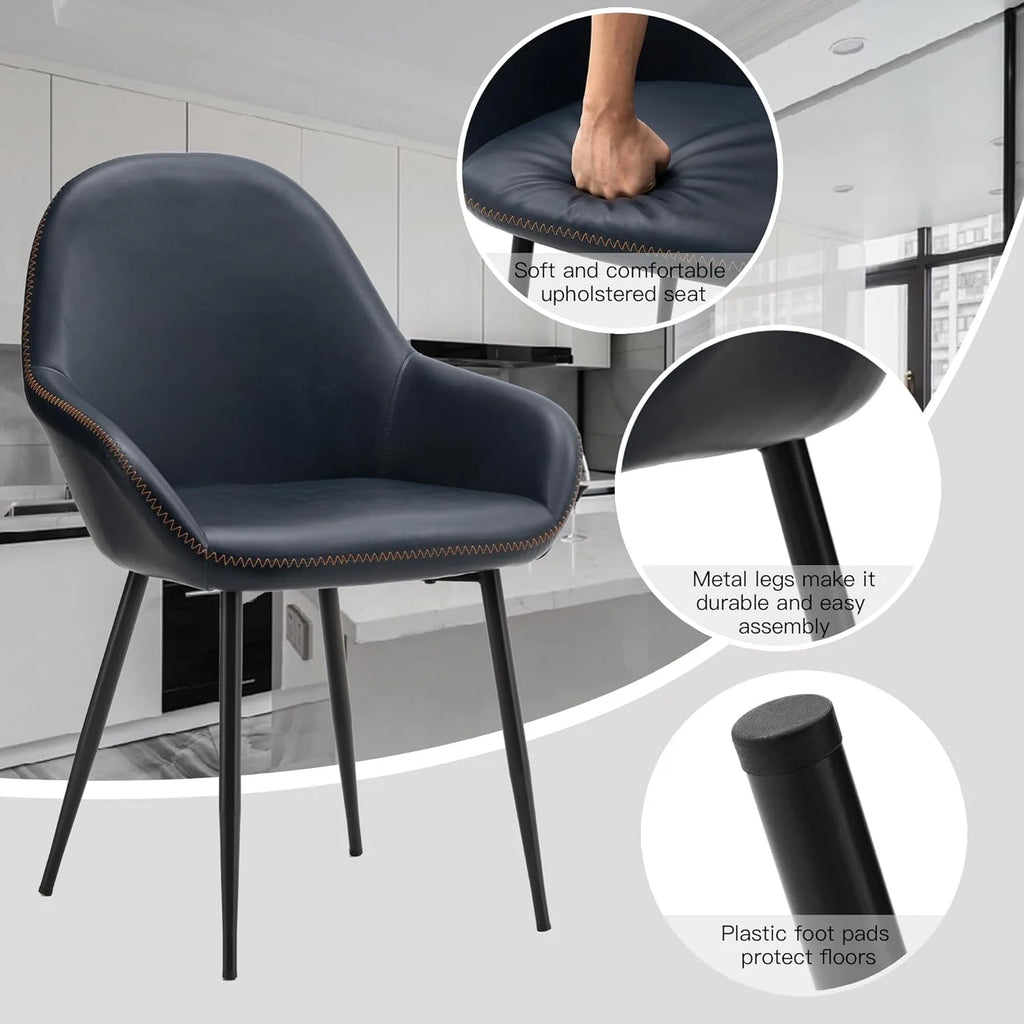 Mid-Century Dining Chairs Set of 2 Leatherette Metal Legs Navy Blue V271462