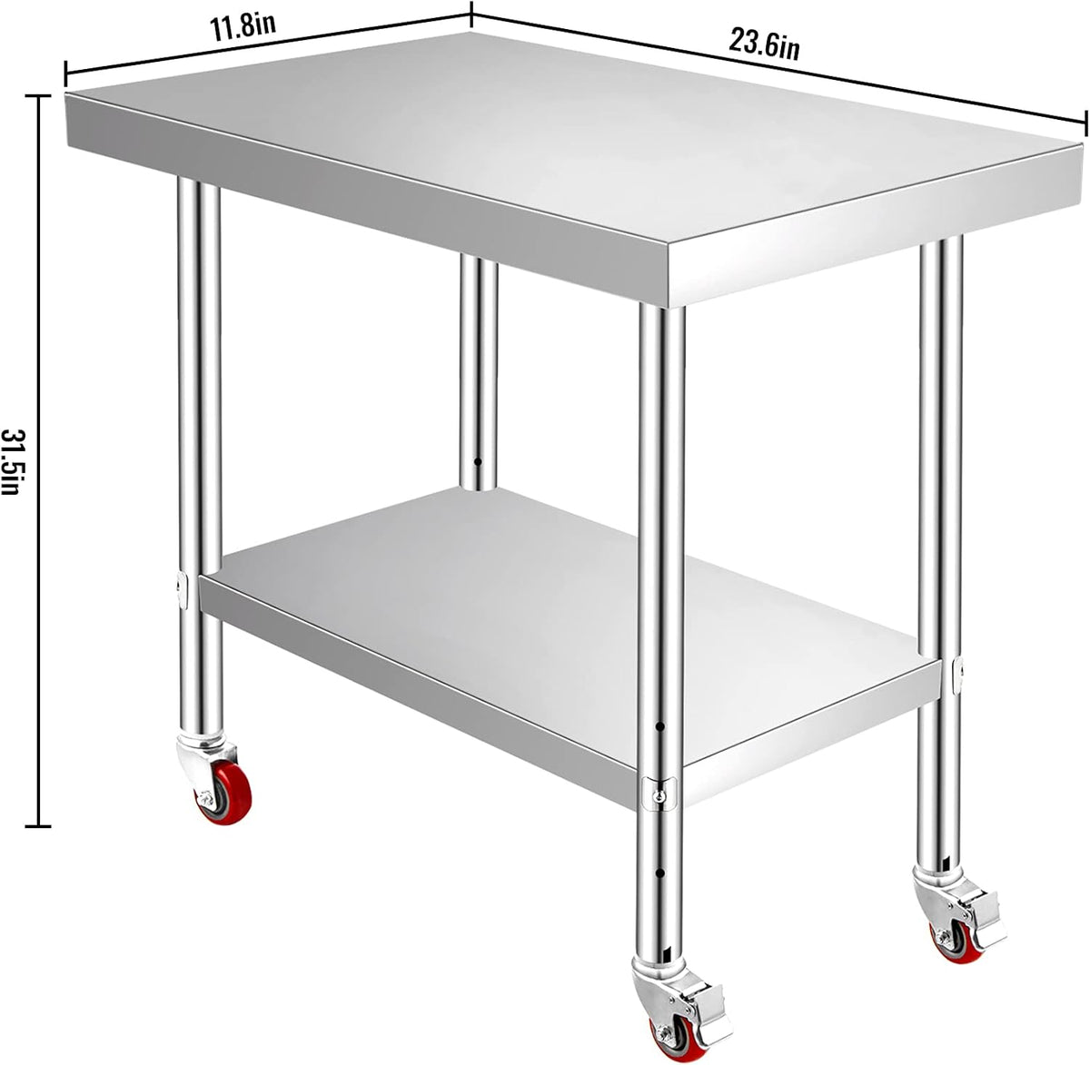 Stainless Steel Work Table with Wheels 24 x 12 x 32 Inch Q271243