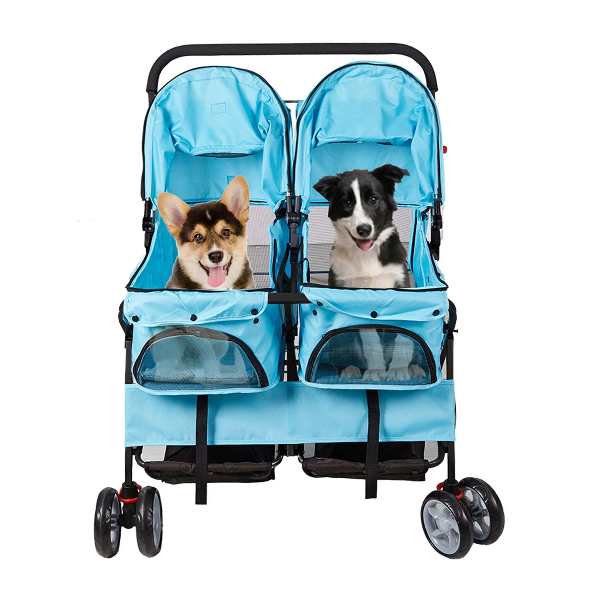 Double Pet Stroller Foldable Two-Seater Carrier Strolling Cart F7420
