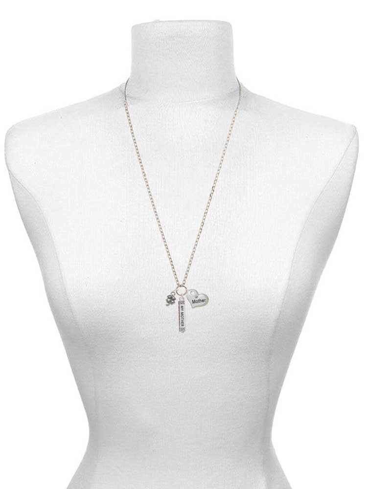 Silvertone Mini Four Leaf Clover Bar Necklace J998
