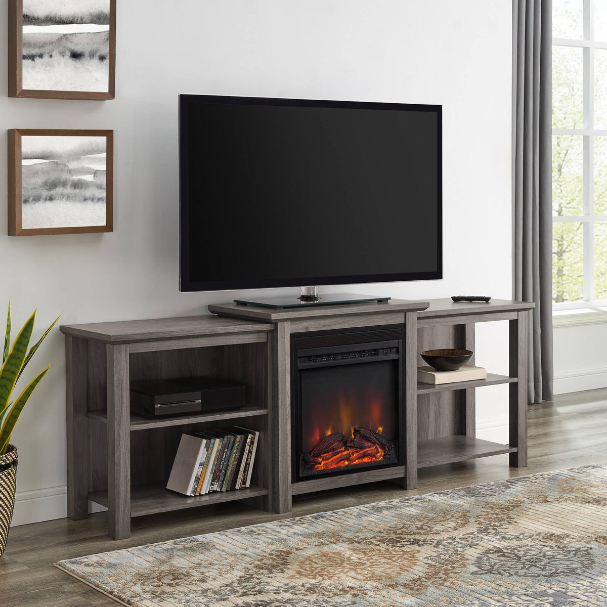 Slate Grey Tiered Fireplace TV Stand G676