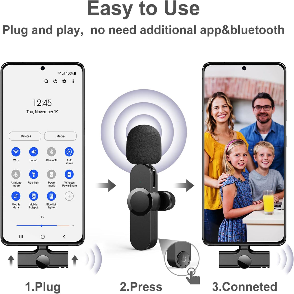 Wireless Lavalier Microphone, USB C, Clip On, Pack of 2 B4537