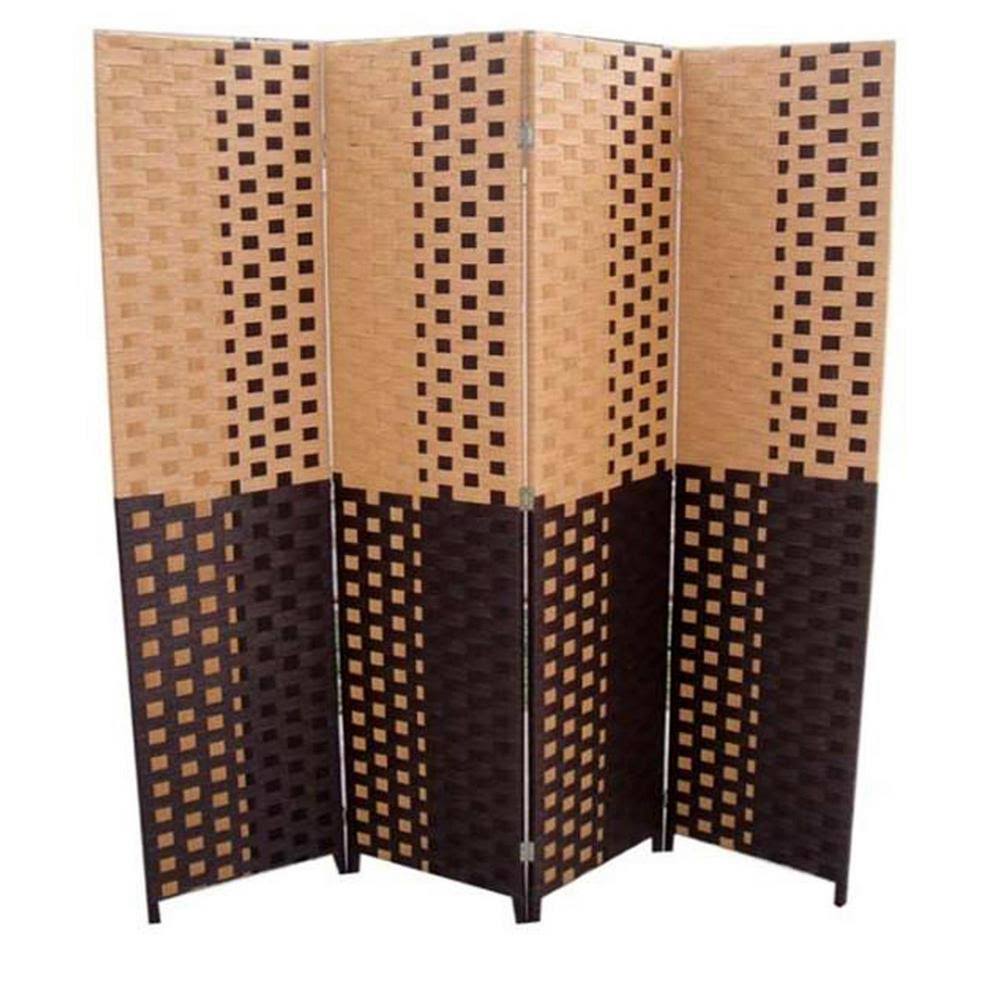 Black Paper Straw Weave 4-Panel Screen Room Divider S74836