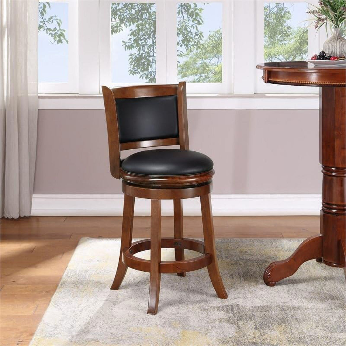 Mid-Century Wood Swivel Stool in Cherry/Black M47683
