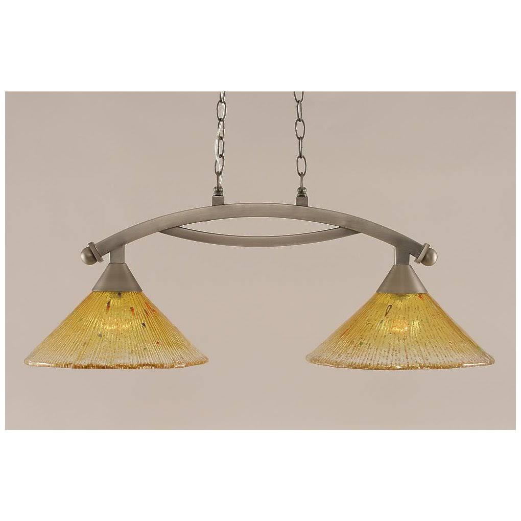 Two Light Island Brushed Nickel Finish with Gold Champagne Crystal Glass B950482