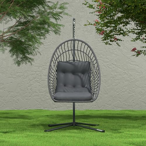 Hanging Egg Chair with Stand Foldable Rattan Wicker 350LBS Capacity E100