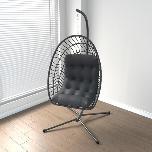 Hanging Egg Chair with Stand Foldable Rattan Wicker 350LBS Capacity E100