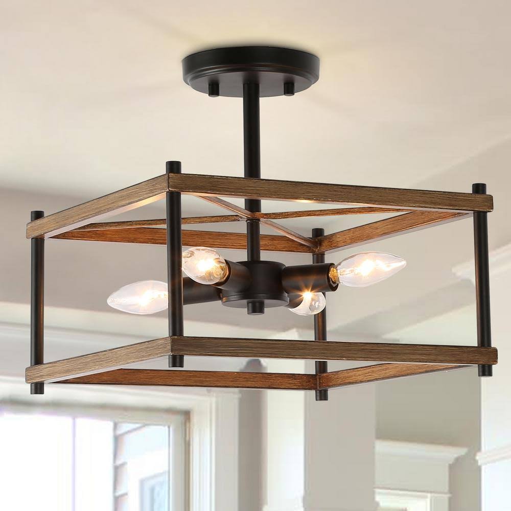 Black Modern Rustic Semi Flush Mount Ceiling Light D7645