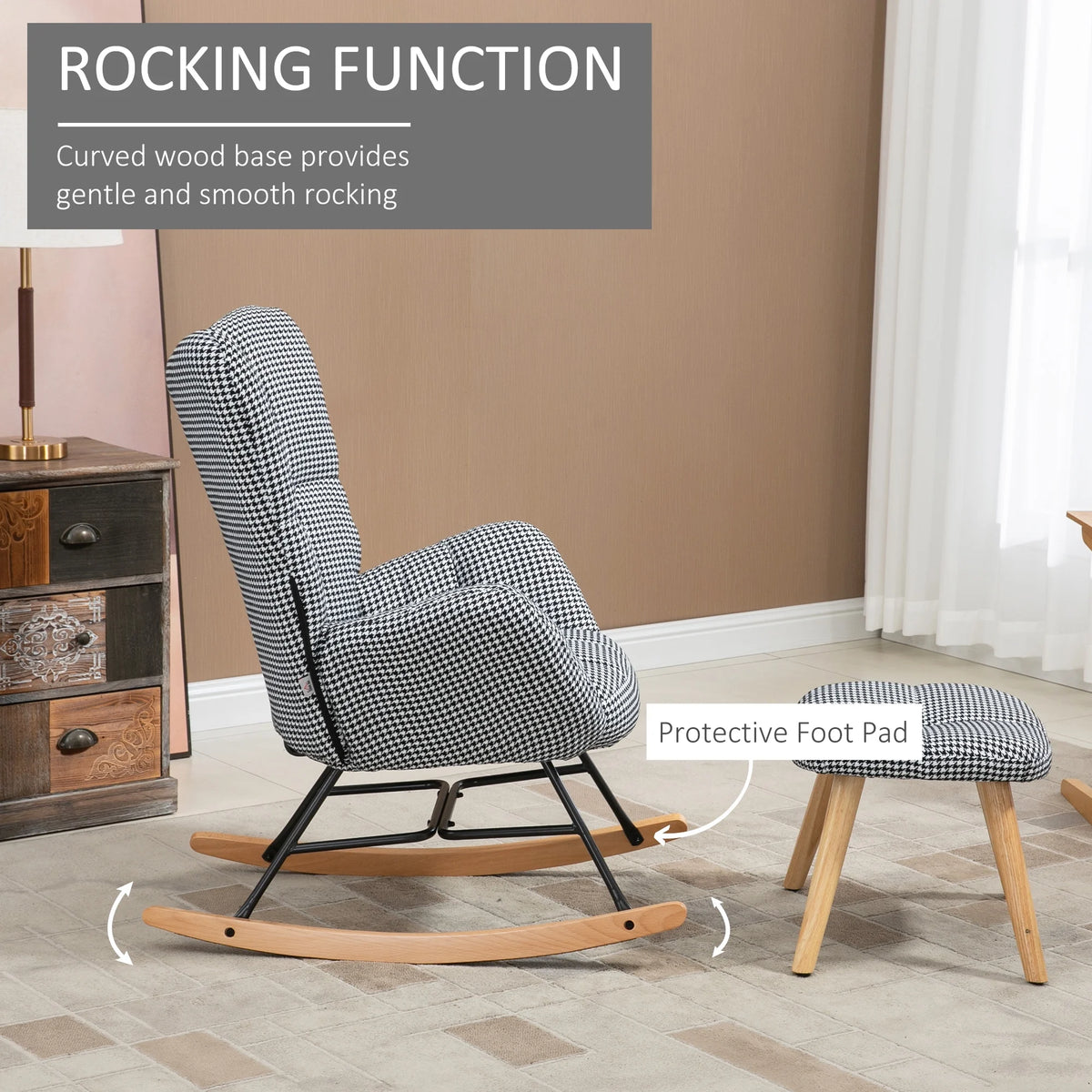 Upholstered Wingback Glider Rocker with Ottoman Set P779403