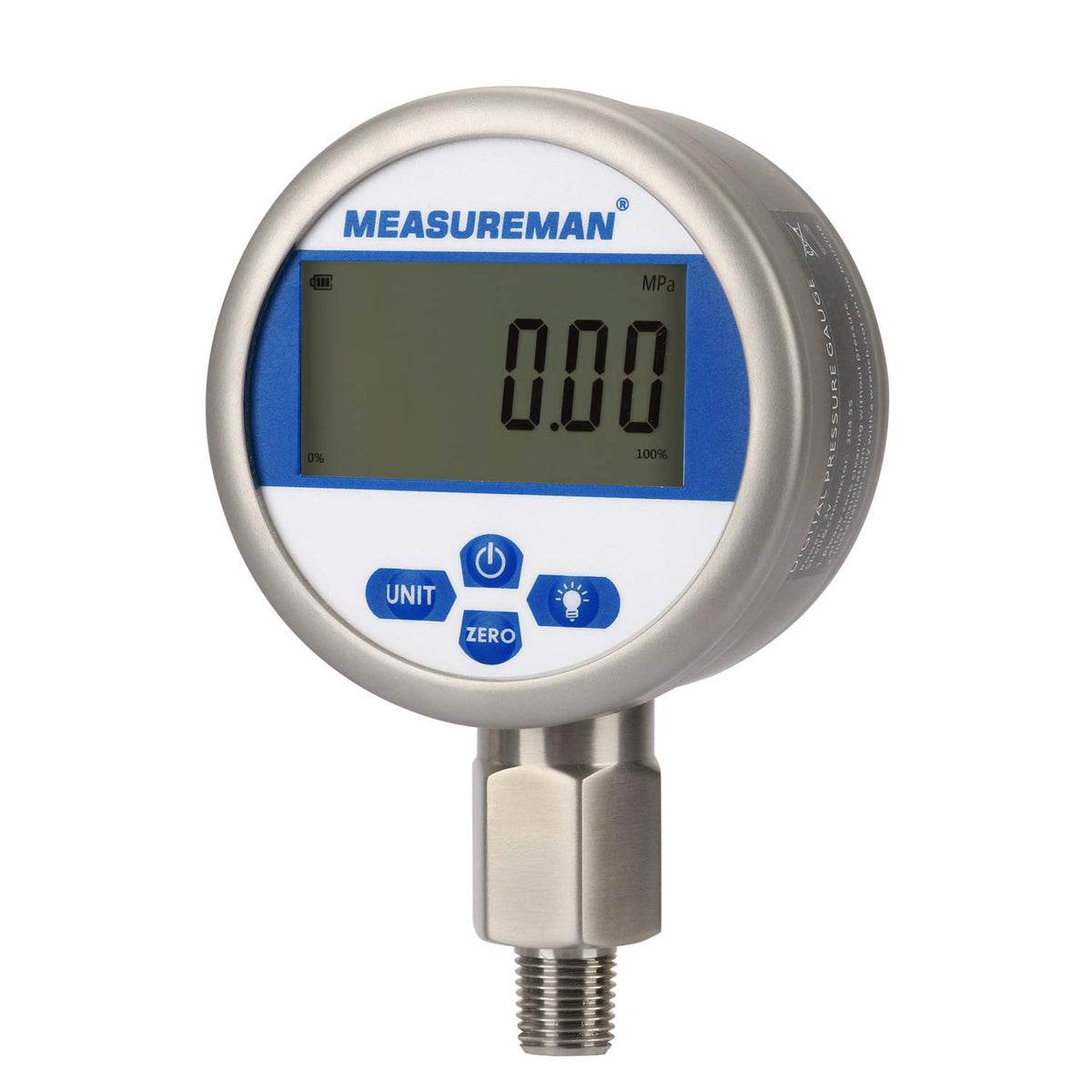 Digital Pressure Gauge 0-10000psi/bar, 1/4NPT, Stainless Steel Case S418