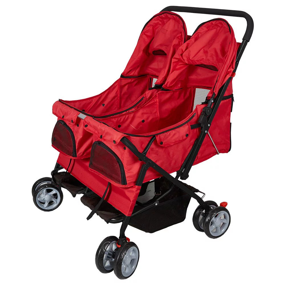 Double Pet Stroller Foldable Two-Seater Carrier Strolling Cart F7420