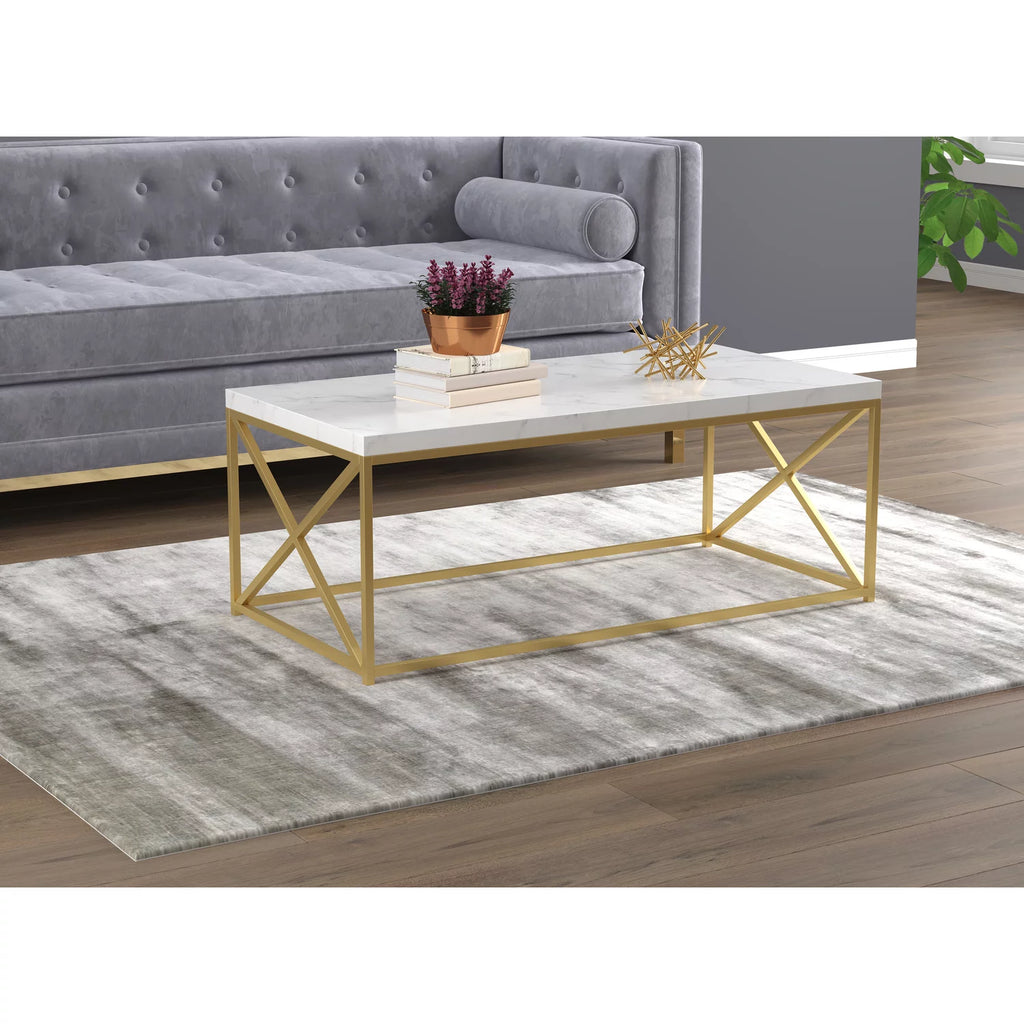44"L Marble Gold Metal Coffee Table W666