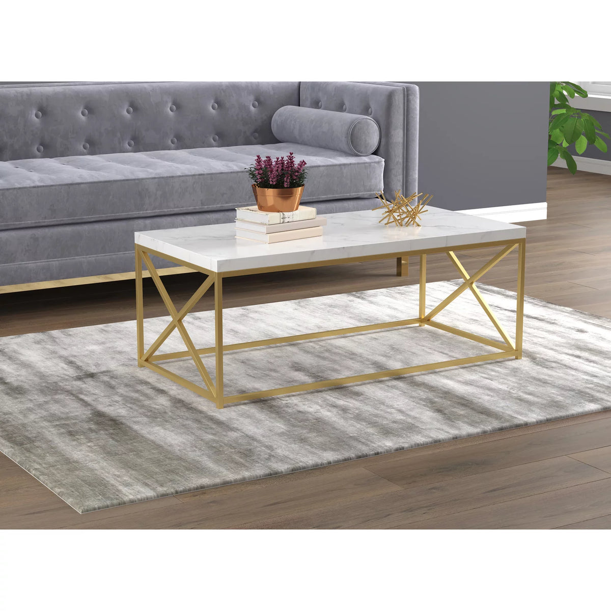44"L Marble Gold Metal Coffee Table W666