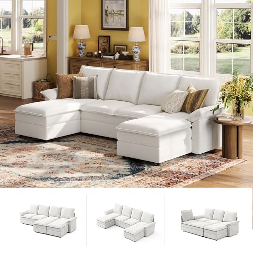 Beige Chenille U Shaped Modular Sectional Sofa with Chaise C499