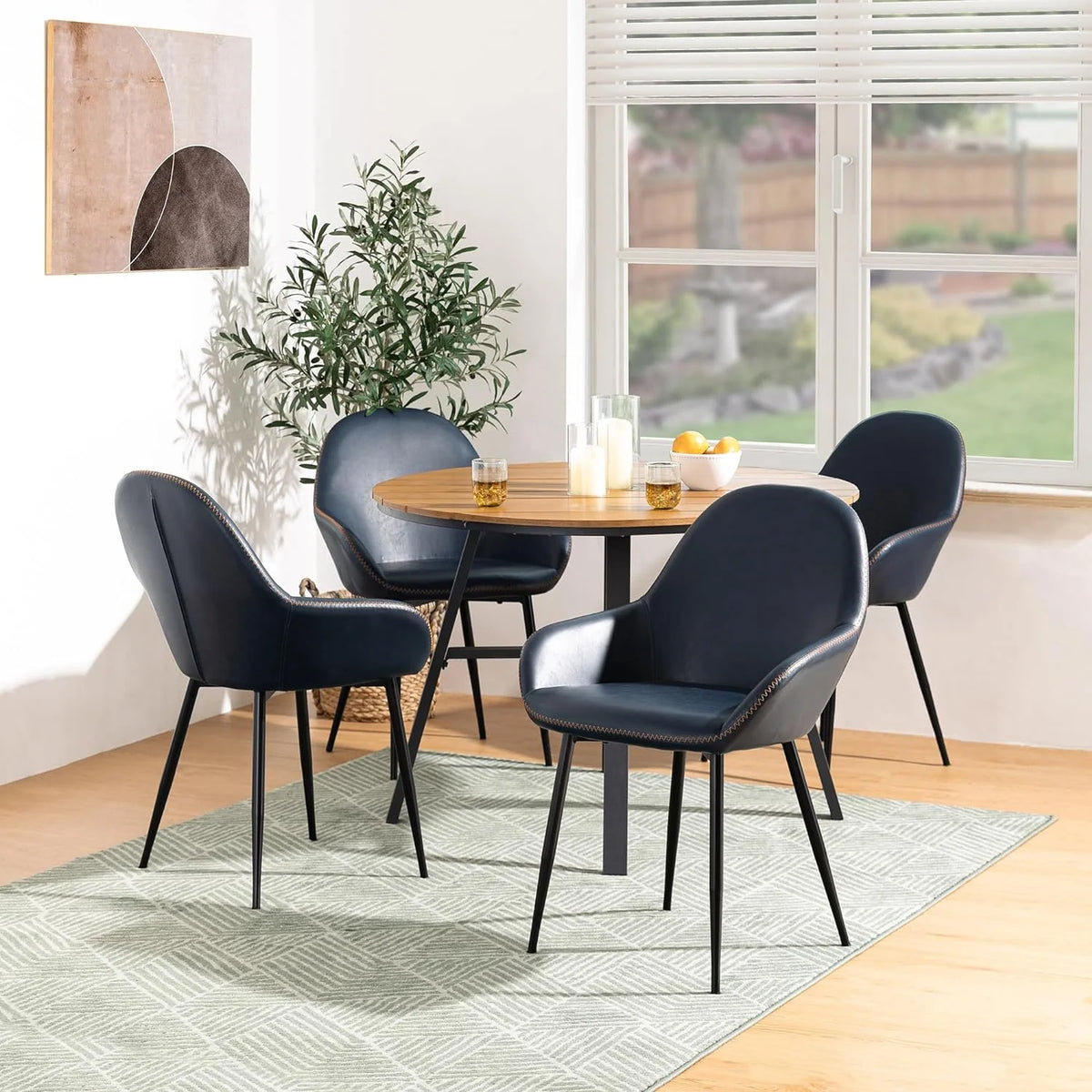 Mid-Century Dining Chairs Set of 2 Leatherette Metal Legs Navy Blue V271462