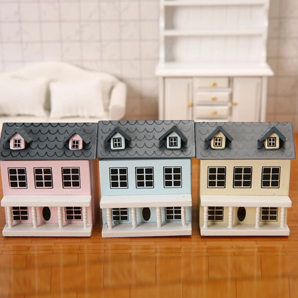 Set of 3 Wood Doll Houses Miniature Furniture Kits M682591