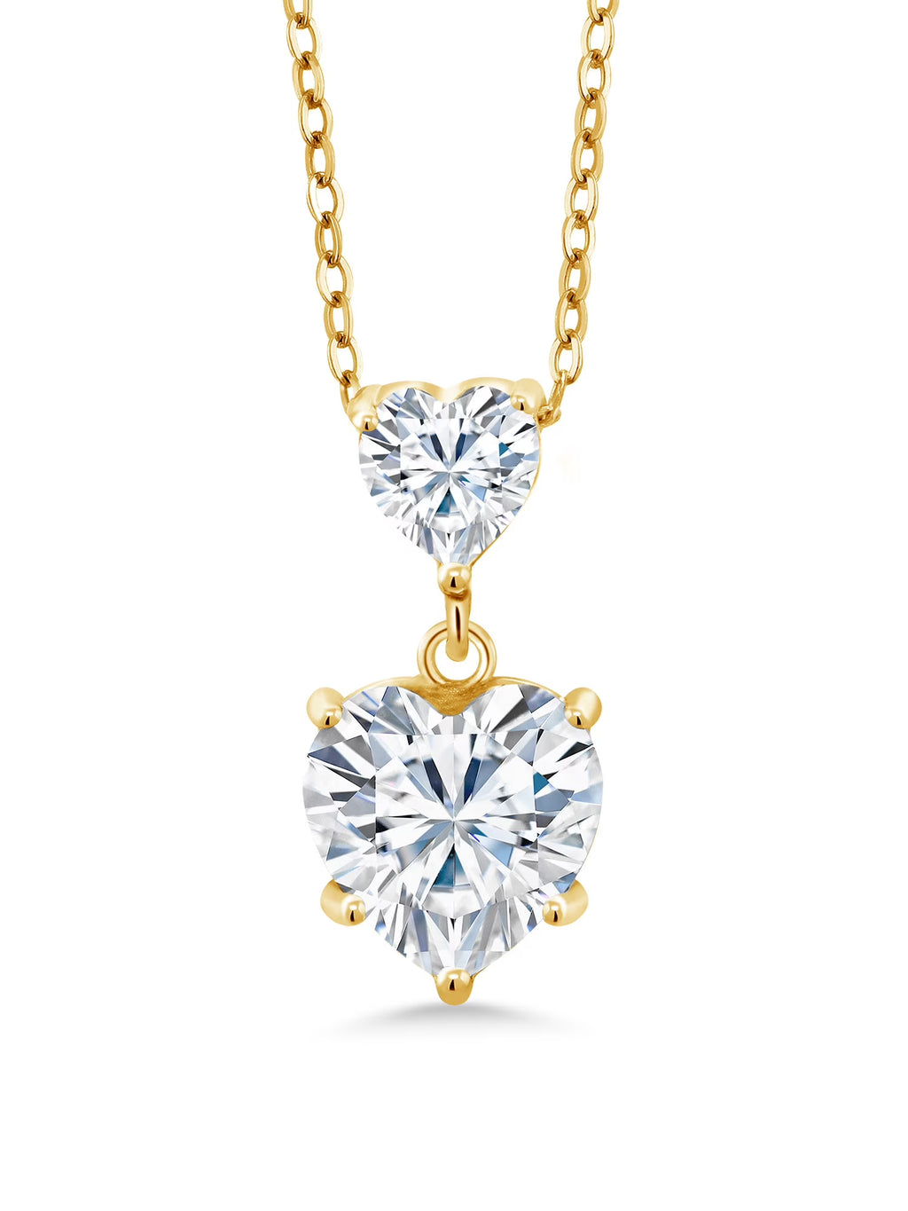 18K Yellow Gold Plated Silver White Moissanite Double Heart Pendant Necklace with 18 inch Silver Chain G634712