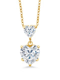 18K Yellow Gold Plated Silver White Moissanite Double Heart Pendant Necklace with 18 inch Silver Chain G634712