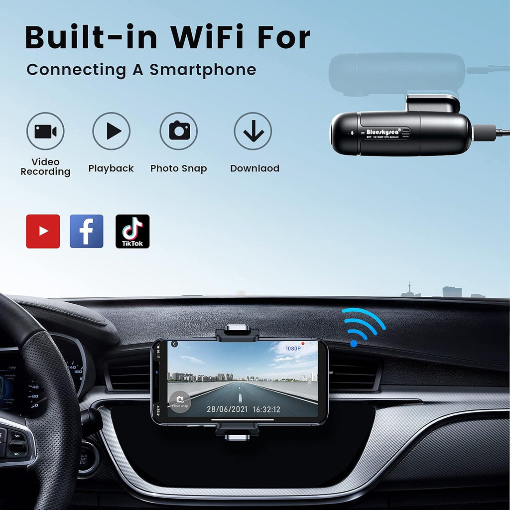 Small WiFi Dash Cam Camera 1080p 30fps G-Sensor Loop Recording Pack of 2 I62634