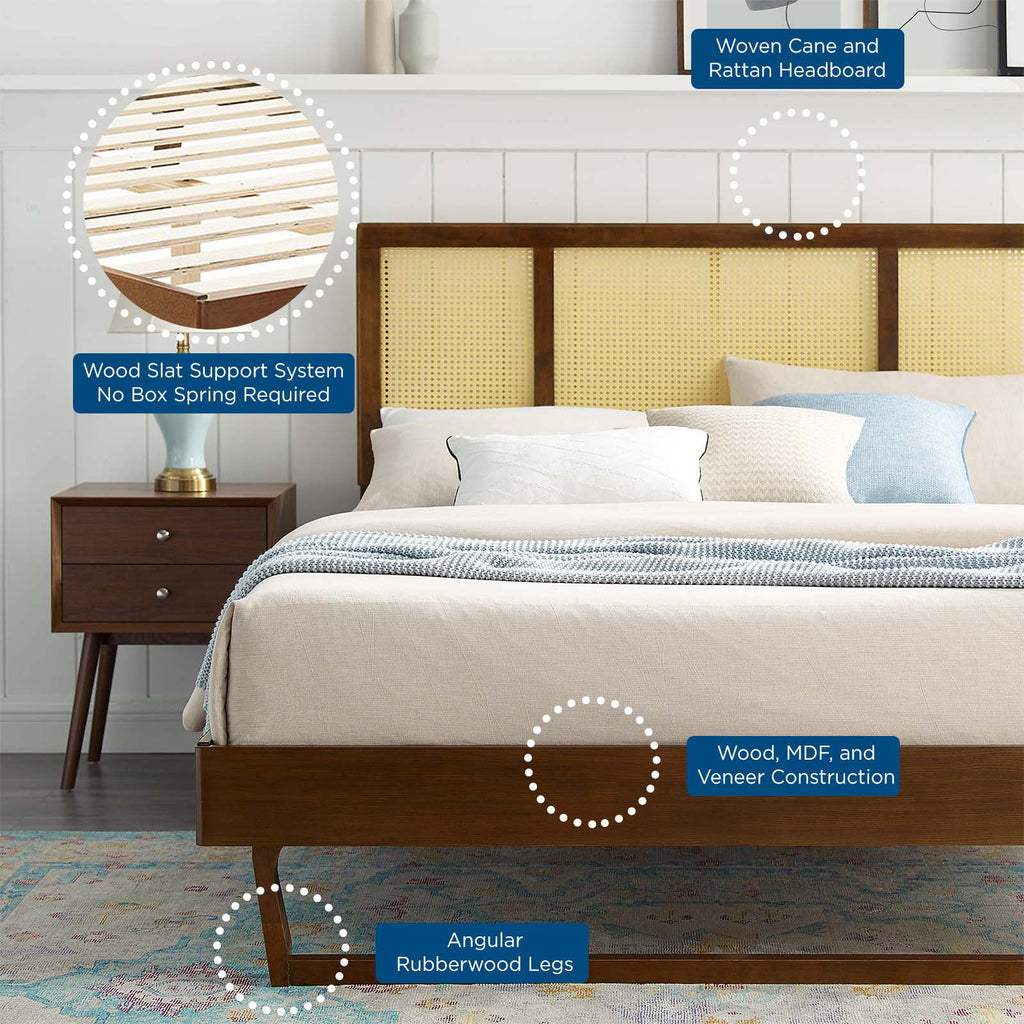 Walnut Cane and Wood King Platform Bed B9975