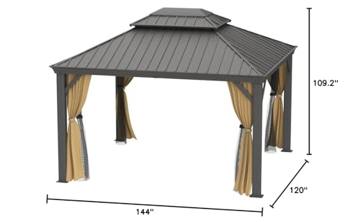 10x12 Double Roof Aluminum Gazebo with Side Walls and Mosquito Net B29303
