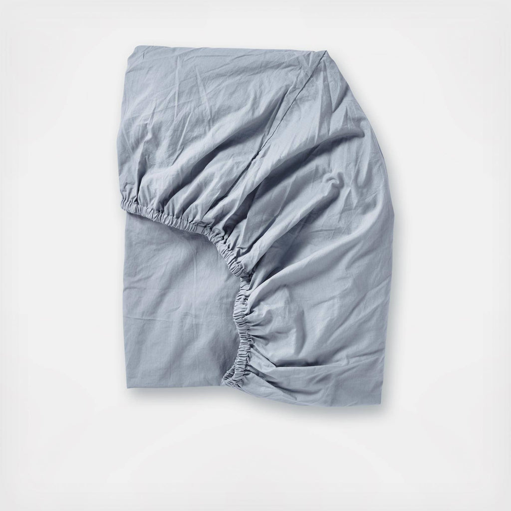 Organic Crinkled Percale Fitted Sheet Twin Steel Blue G9973