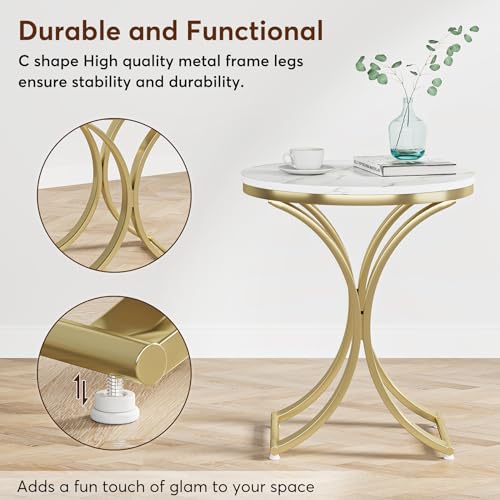Round Faux Marble Top Gold Metal Legs Side Table S4452
