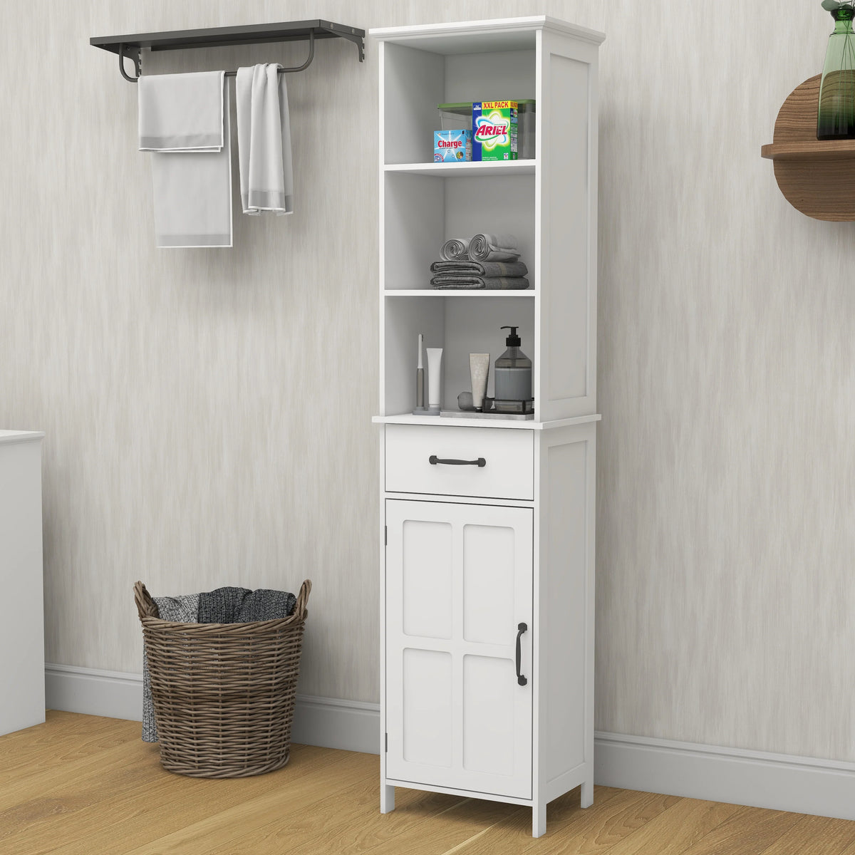 Tall Narrow White Storage Cabinet with One Door D25721