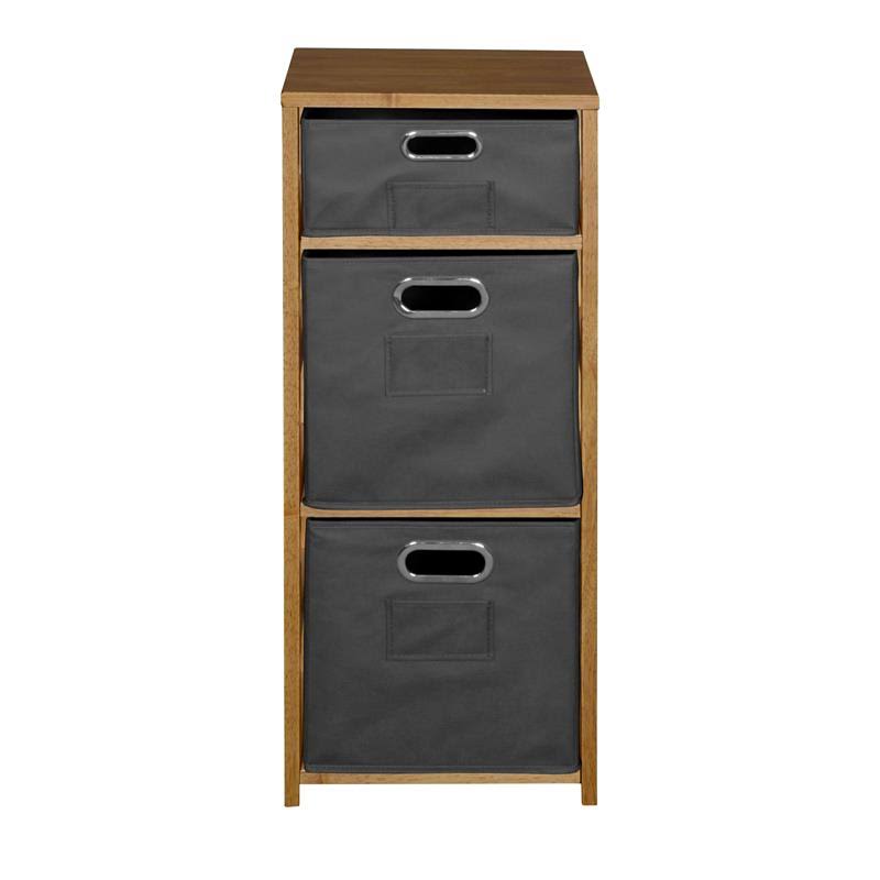 Medium Oak Grey Square Folding Bookcase with Fabric Bins E190610