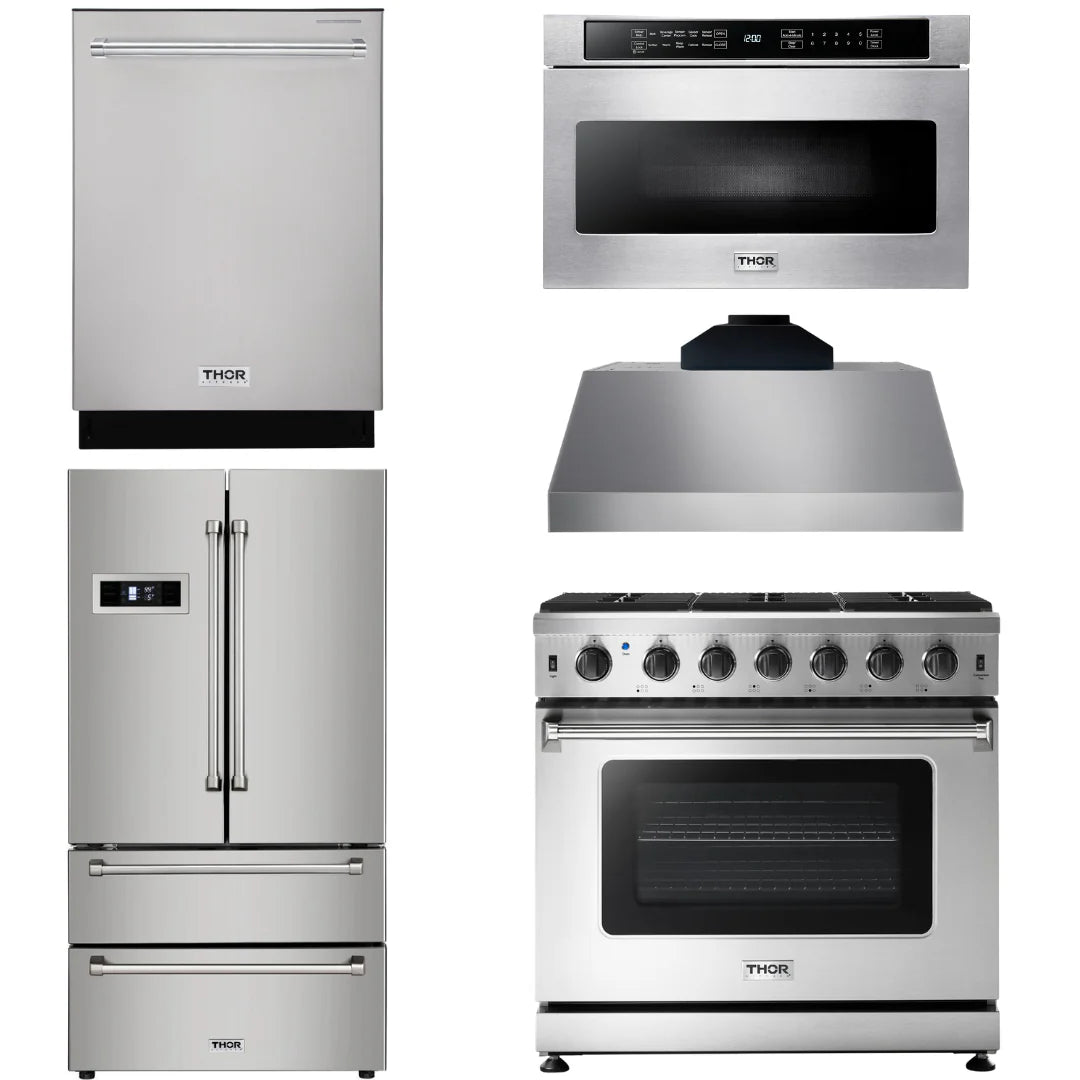 36 Gas Range, Range Hood, Microwave, Refrigerator, Dishwasher O54756