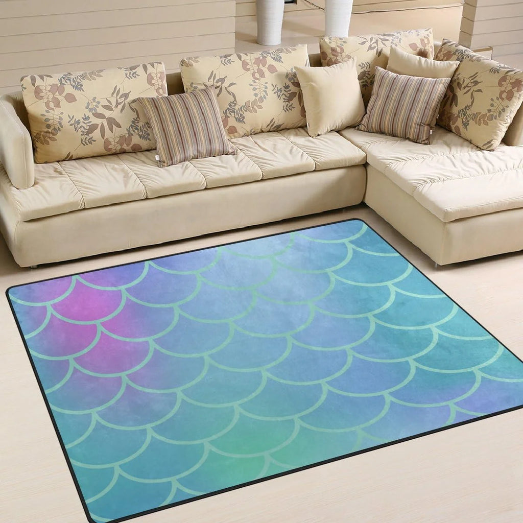 Gradient Blue Fish Scale Lightweight Carpet Mats Area Rug G4828